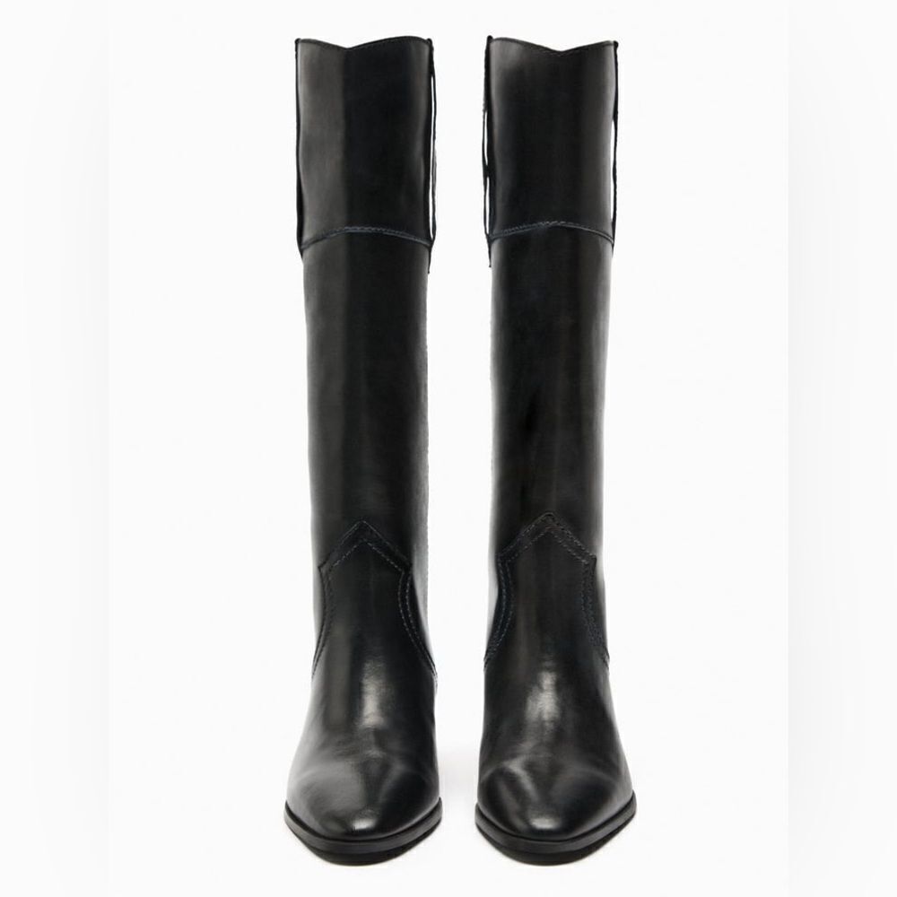 ZARA LEATHER COWBOY BOOTS NEW - Picture 7 of 11